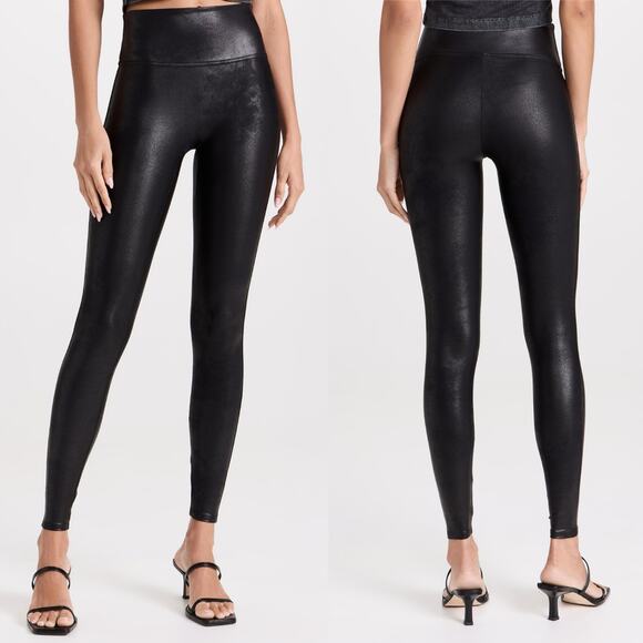 Spanx Faux Leather Leggings Black Size XL Sleek Slimming Flattering Casual - Picture 1 of 7